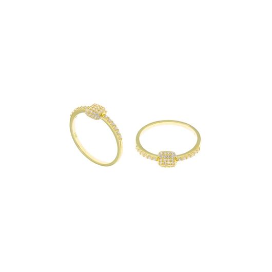 Foto de Sortija plata chapado dorado barras cuadrado circonitas