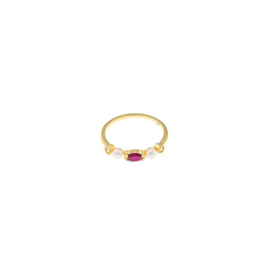 Foto de Sortija plata chapado dorado circonitas blancas brillantes perla