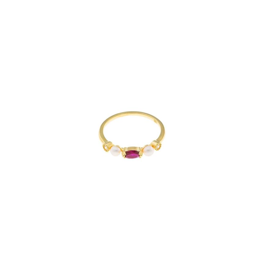 Foto de Sortija plata chapado dorado circonitas blancas brillantes perla