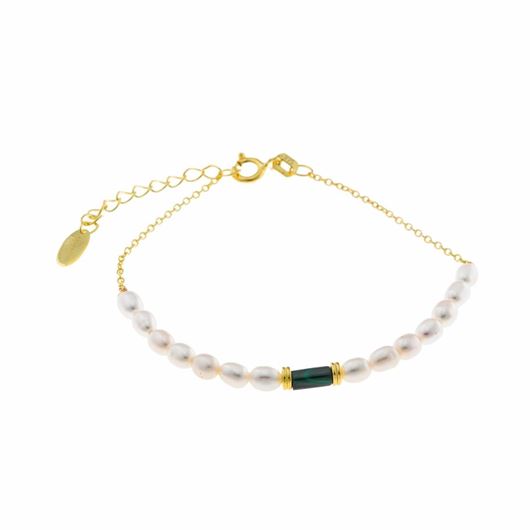 Foto de Pulsera plata chapado dorado malaquita tubo perlas