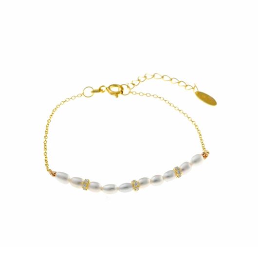 Foto de Pulsera plata chapado dorado perlas rice y