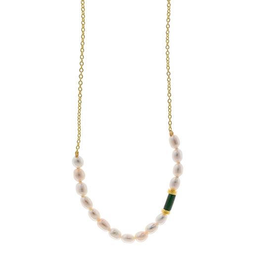 Foto de Collar plata chapado dorado malaquita tubo perlas
