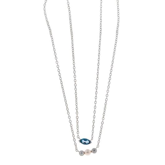 Foto de Collar plata rodio doble perla boton circonita