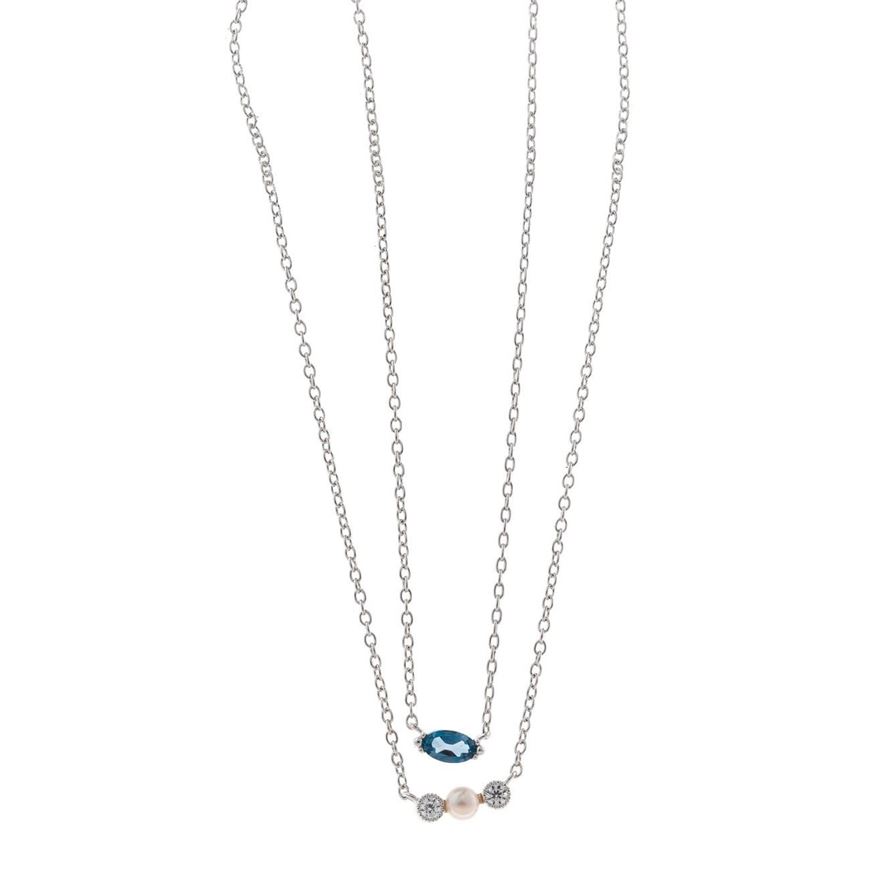 Foto de Collar plata rodio doble perla boton circonita