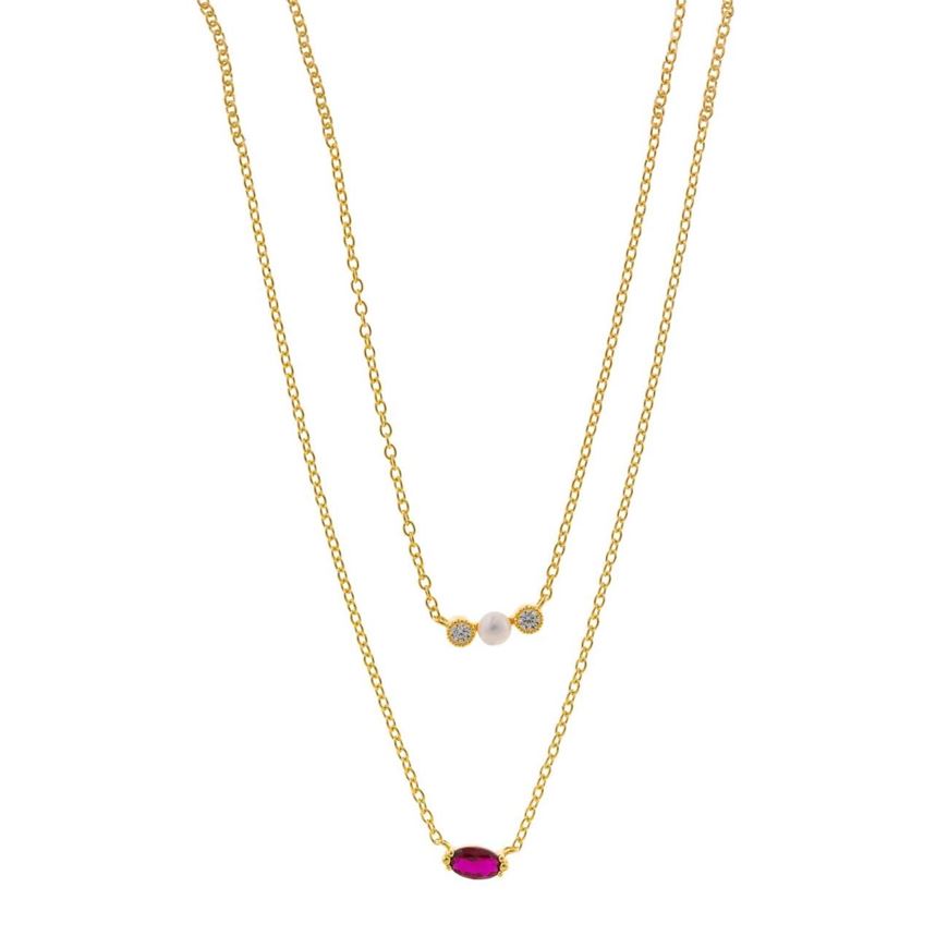 Foto de Collar plata chapado dorado doble perla boton