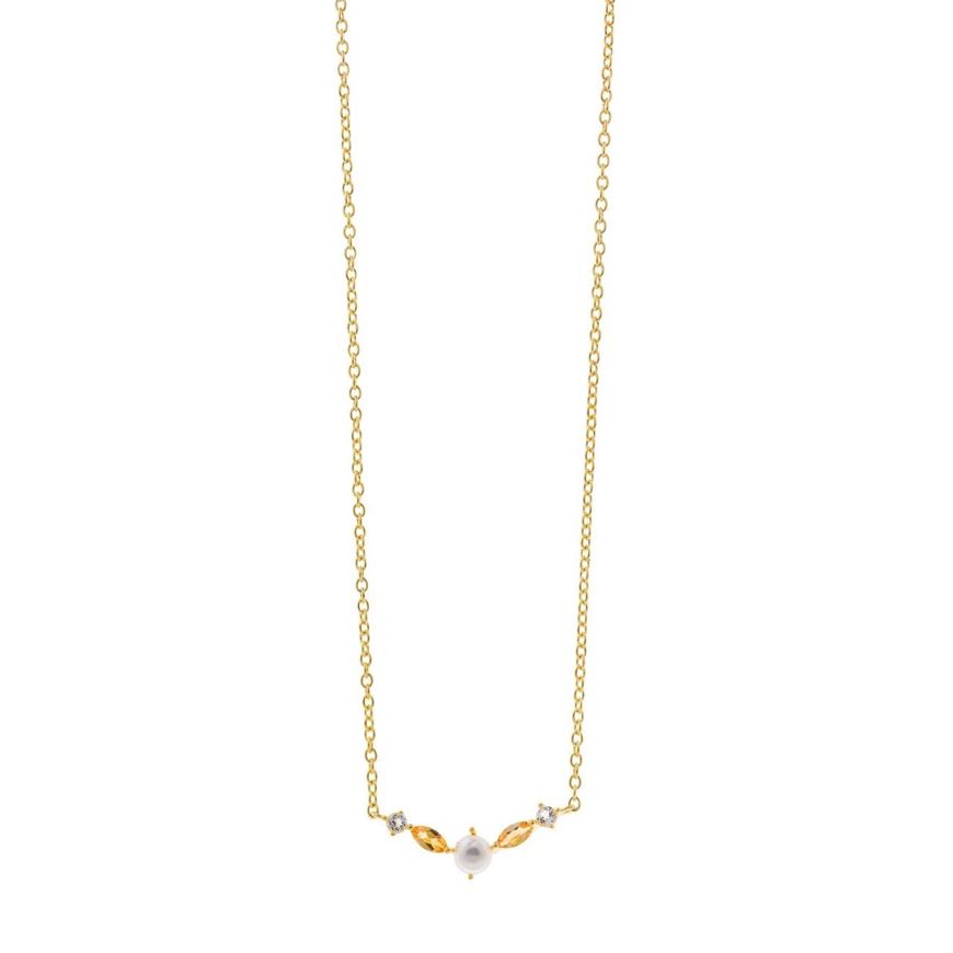 Foto de Collar plata chapado dorado  perla boton