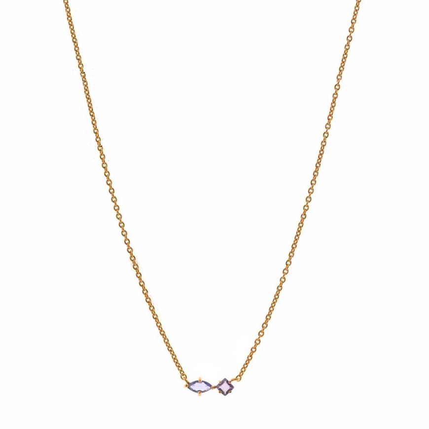 Foto de Collar plata chapado dorado tanzanita marquesa amatista