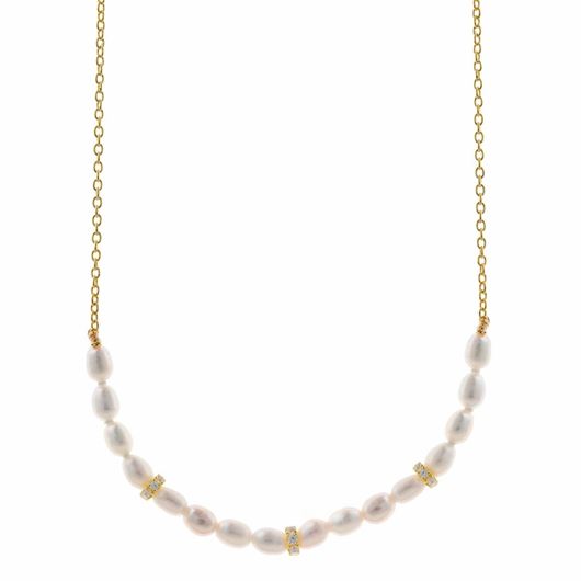 Foto de Collar plata chapado dorado perlas rice y