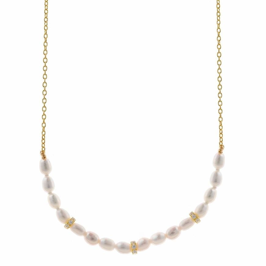 Foto de Collar plata chapado dorado perlas rice y
