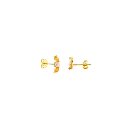Foto de Pendientes plata chapado dorado perla boton circonita