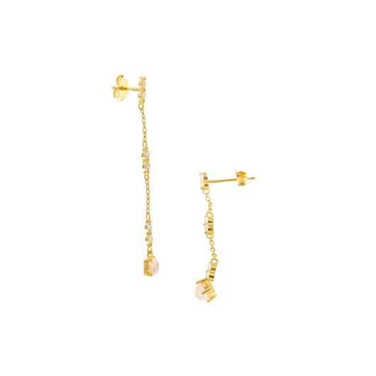 Foto de Pendientes plata chapado dorado redonda piedra luna
