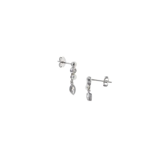Foto de Pendientes plata rodio bolita lisa circonita blanca