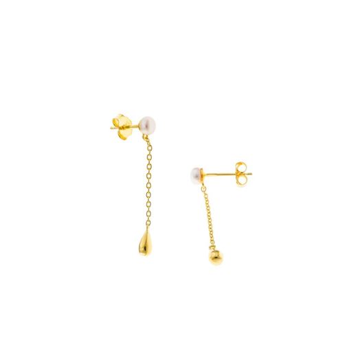 Foto de Pendientes plata chapado dorado perla boton de
