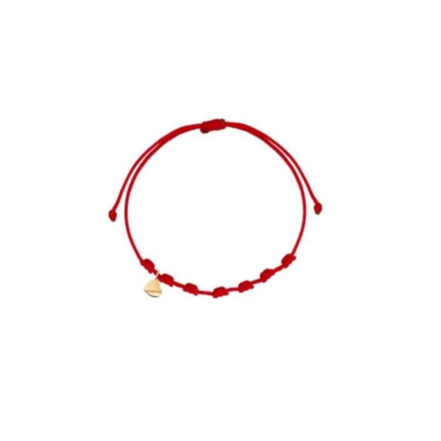 Foto de Pulsera 7 nudos nylon rojo Corazón mini en oro amarillo 18kt