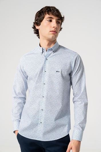 Foto de Camisa manga larga microestampado hojitas azul y ocre