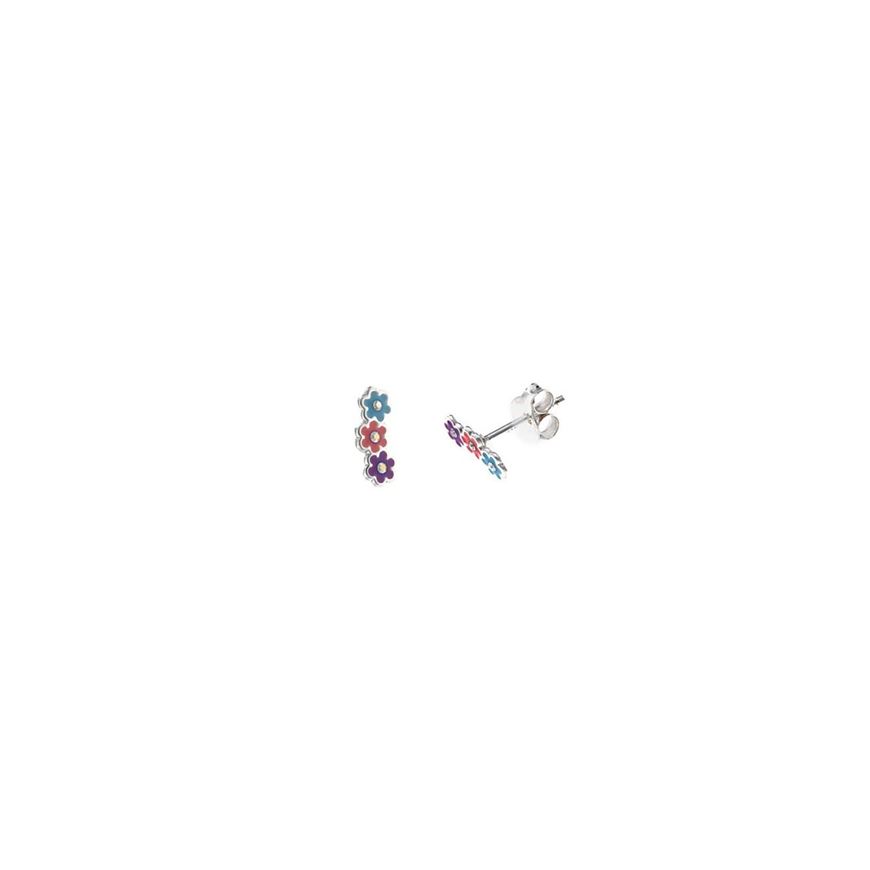 Foto de Pendientes plata rodio tresflores esmalte azul rosa
