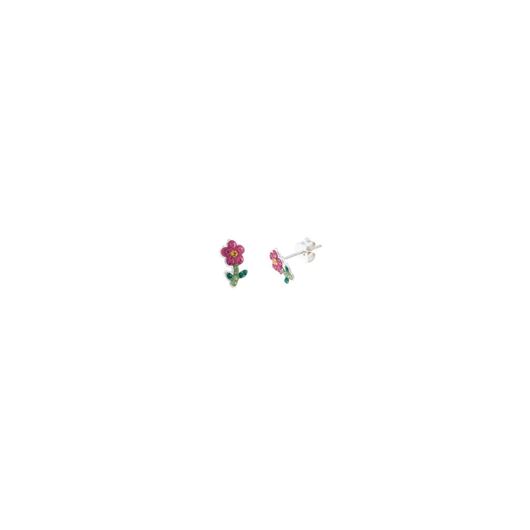 Foto de Pendientes plata rodio flor esmalte rosa verde