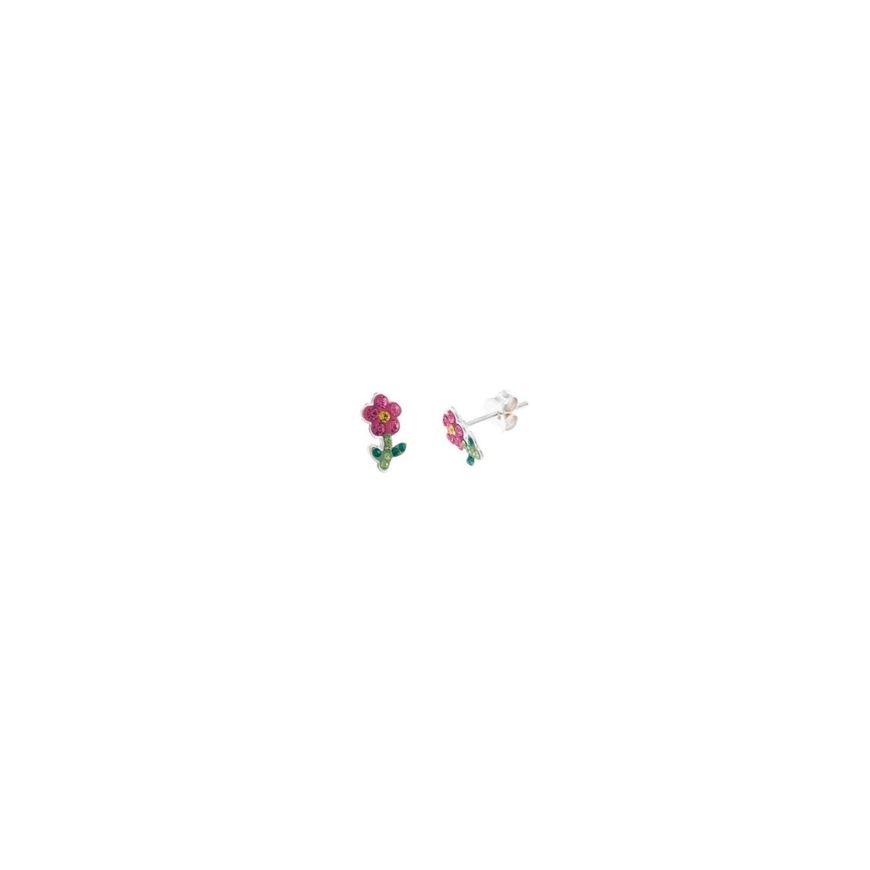 Foto de Pendientes plata rodio flor esmalte rosa verde