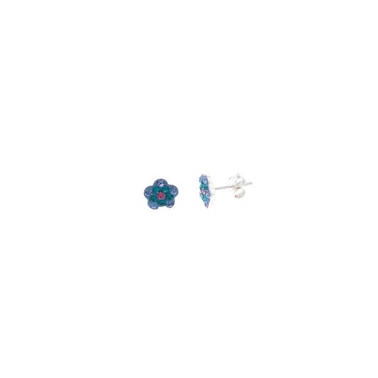 Foto de Pendientes plata rodio flor esmalte azul circonitas