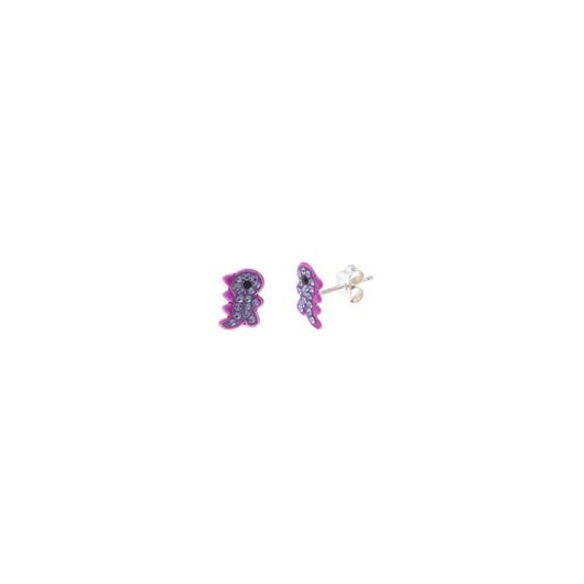 Foto de Pendientes plata rodio dinosaurio esmalte lila rosa
