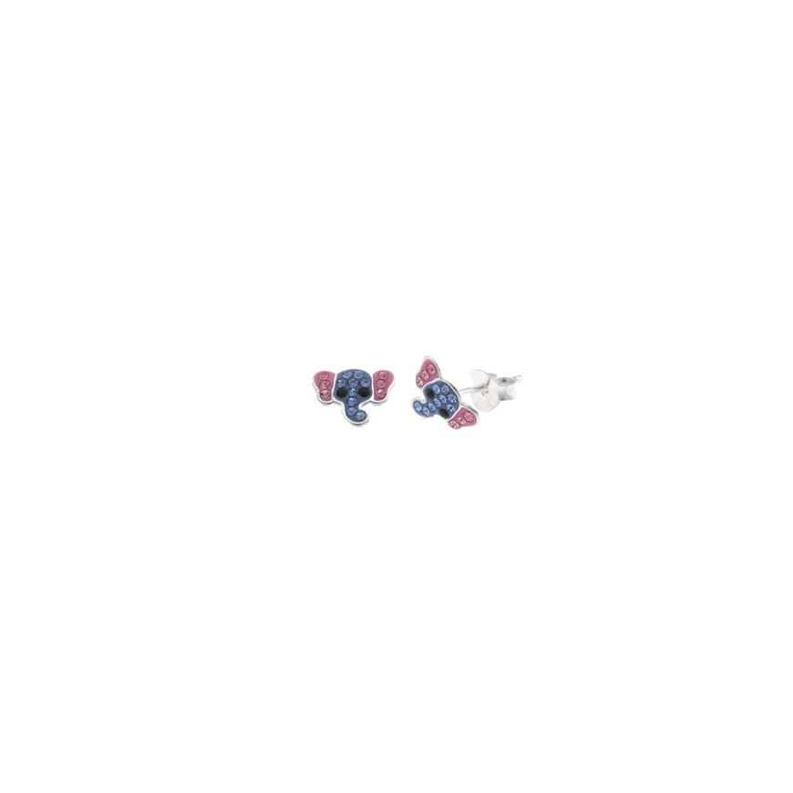 Foto de Pendientes plata rodio elefante esmalte rosa azul