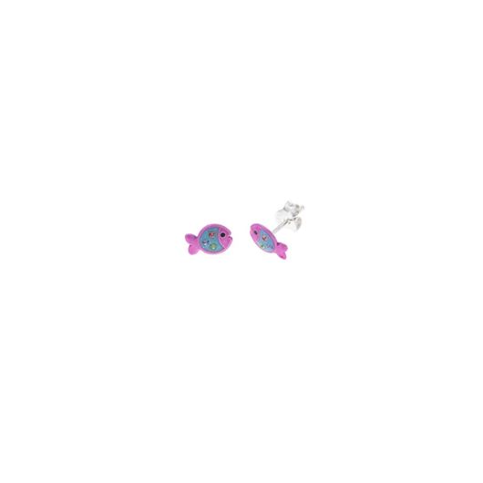 Foto de Pendientes plata rodio pez esmalte rosa azul