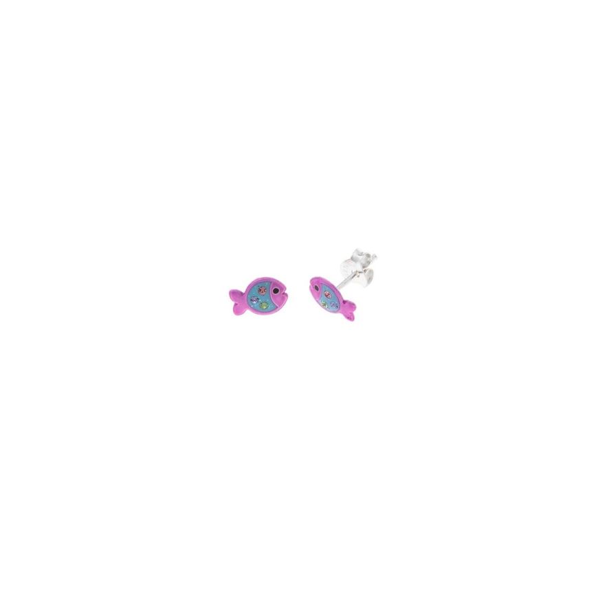 Foto de Pendientes plata rodio pez esmalte rosa azul