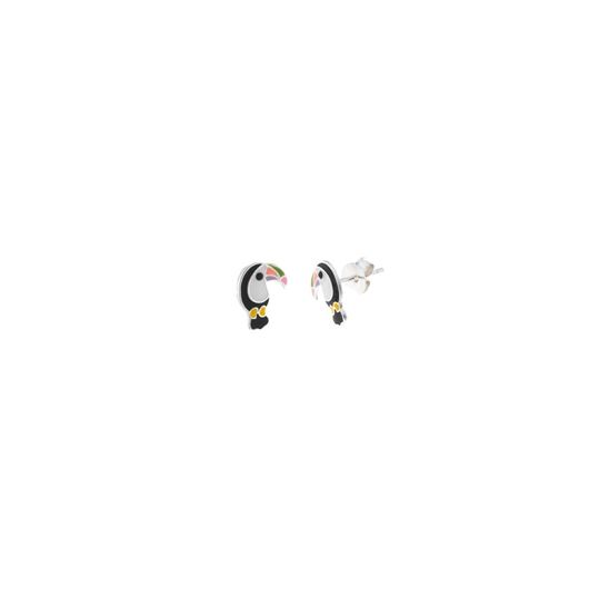 Foto de Pendientes plata rodio tucan esmalte negro blanco