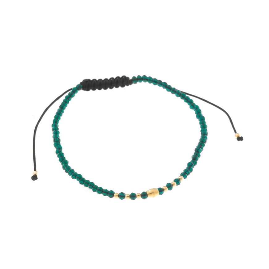 Foto de Pulsera plata chapado dorado cristal esmeralda bolitas