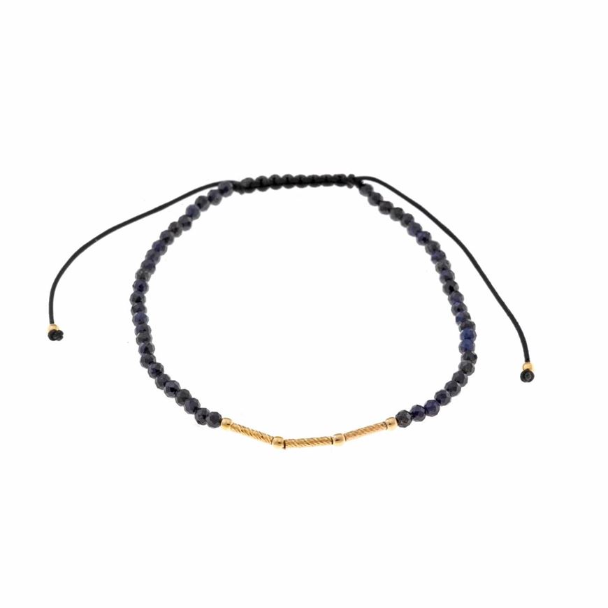 Foto de Pulsera plata chapado dorado  zafiro bolitas