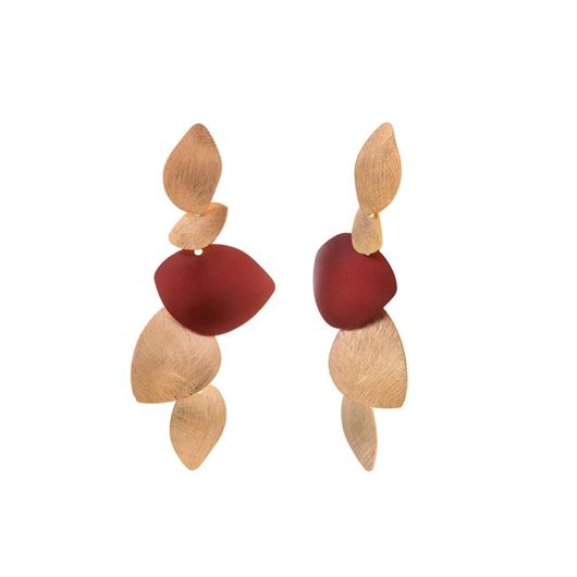 Foto de Pendientes plata chapado dorado ovalos uno esmalte rojo