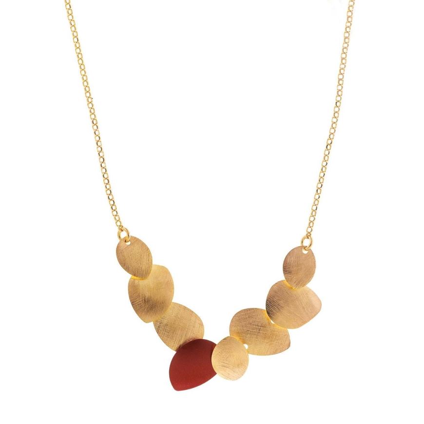 Foto de Gargantilla plata chapado dorado ovalos uno esmalte rojo