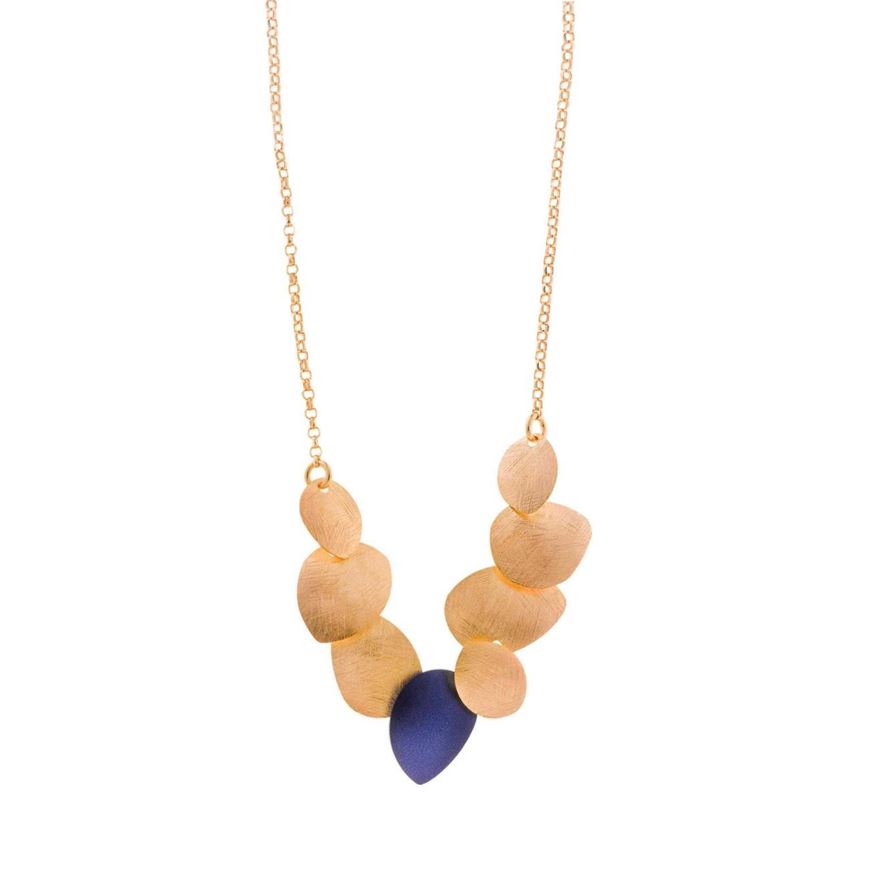 Foto de Gargantilla plata chapado dorado ovalos uno esmalte azul