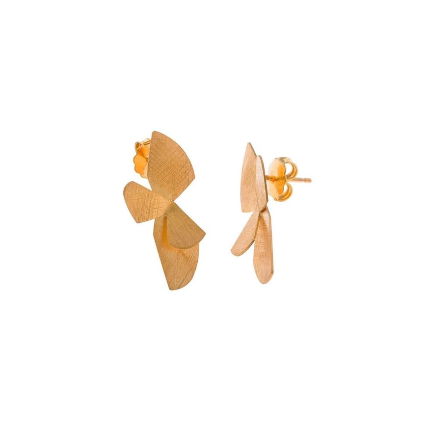 Picture of Pendientes plata chapado dorado pétalos sobrepuestos diamantado