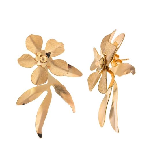 Foto de Pendientes plata chapado dorado pétalos diamantados