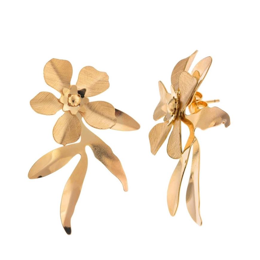 Foto de Pendientes plata chapado dorado pétalos diamantados
