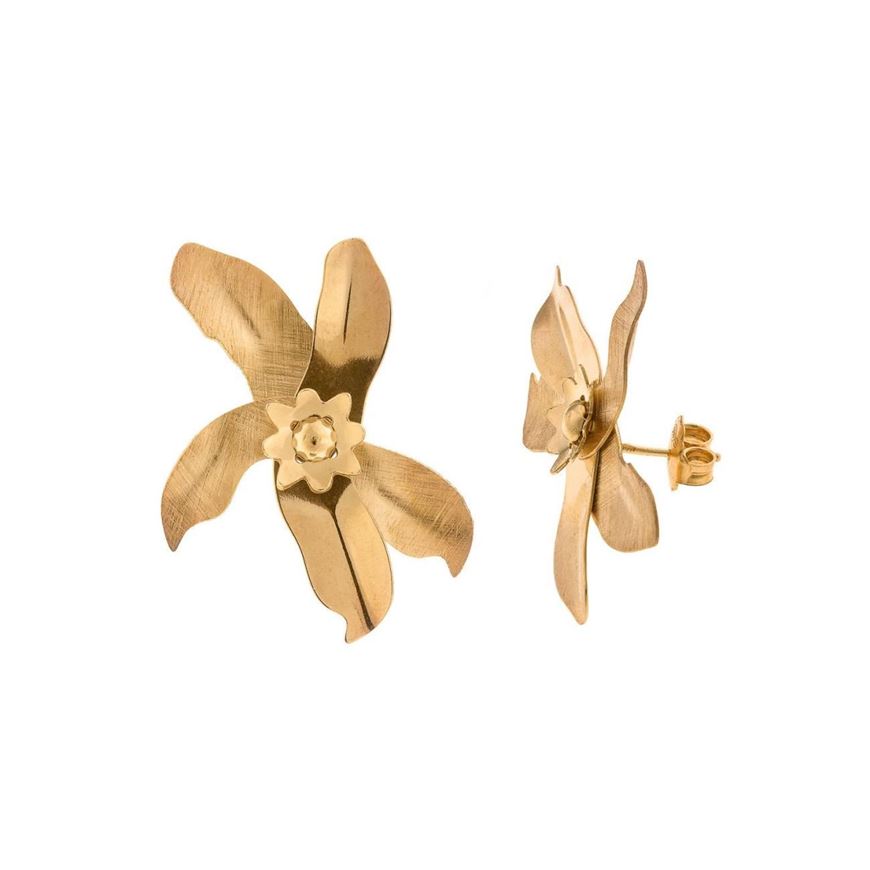 Foto de Pendientes plata chapado dorado pétalos lisos