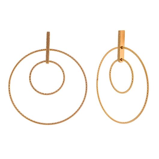 Foto de Pendientes plata chapado dorado dos circulos diamantados