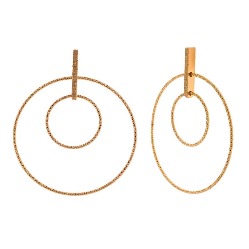 Foto de Pendientes plata chapado dorado dos circulos diamantados