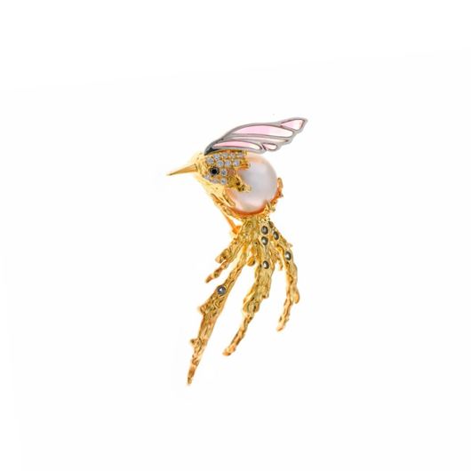 Mostrar los datos de Broche plata chapado dorado golondrina perla Foto de Broche plata chapado dorado golondrina perla