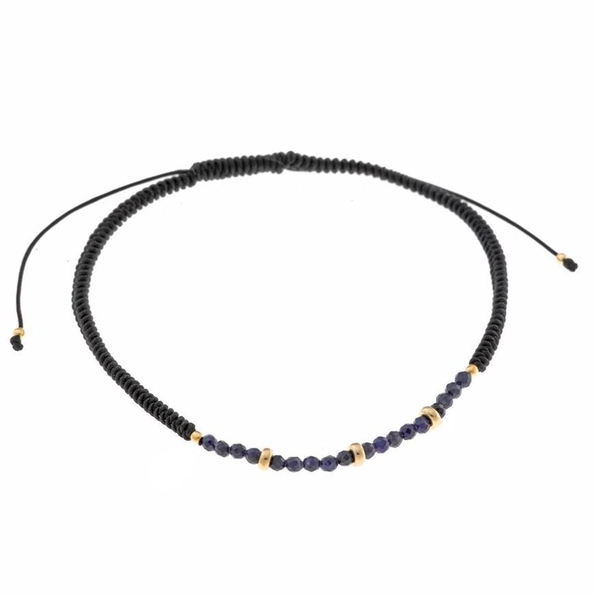 Foto de Pulsera plata chapado dorado bolitas facetadas zafiro