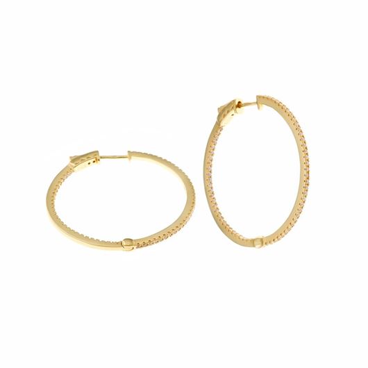 Foto de Pendientes plata chapado dorado aro circonitas blancas
