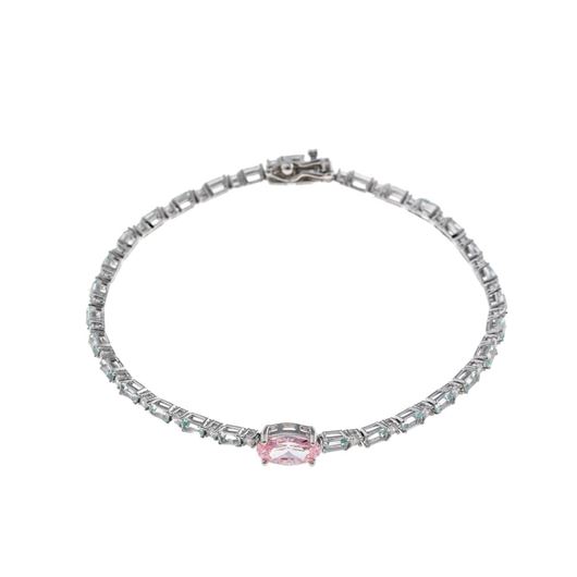 Foto de Pulsera plata rodio ovalo circonitas rosa baguet