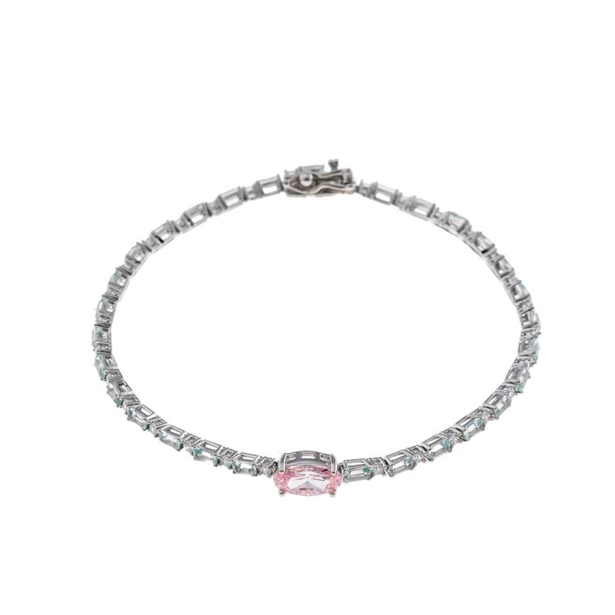 Foto de Pulsera plata rodio ovalo circonitas rosa baguet