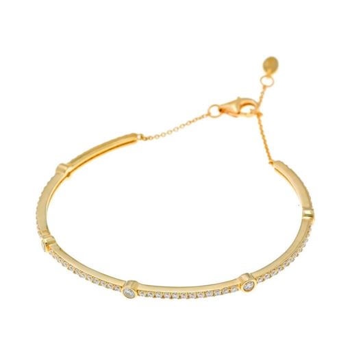 Foto de Pulsera caña plata chapado dorado circonitas blancas
