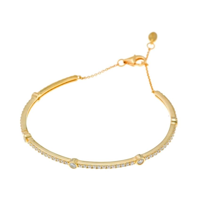 Foto de Pulsera caña plata chapado dorado circonitas blancas