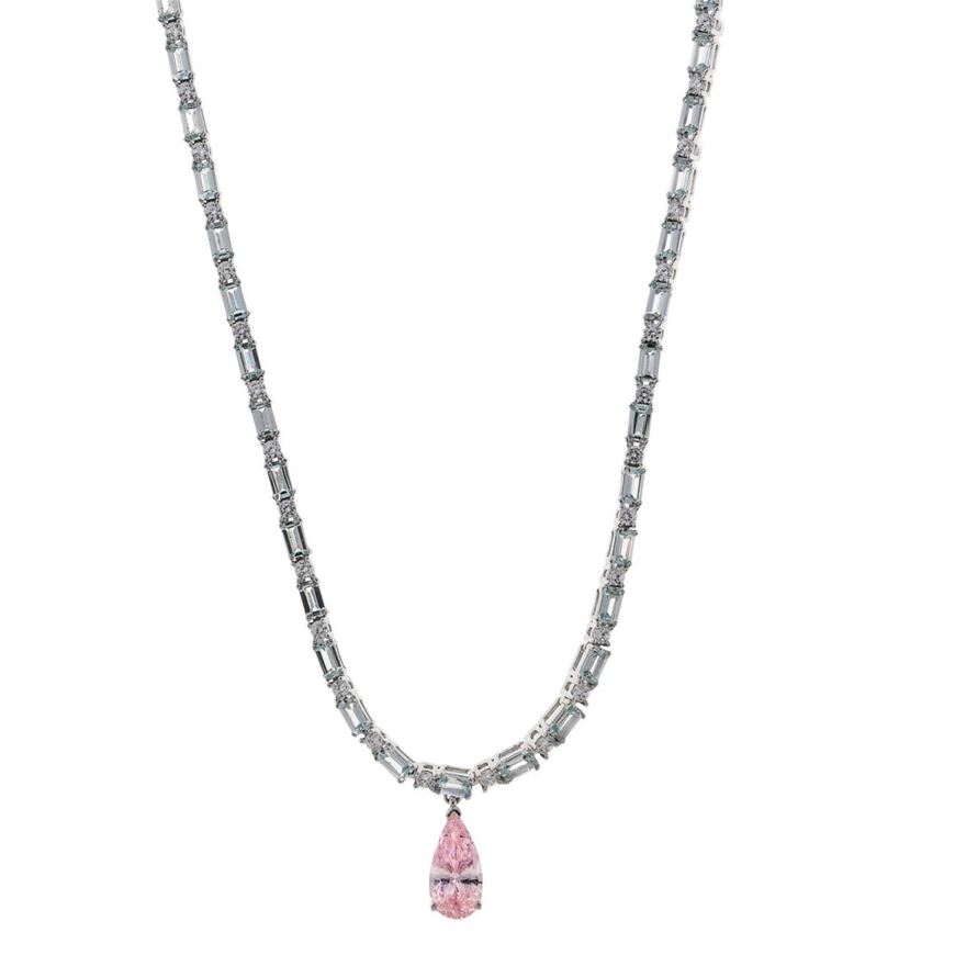Foto de Collar plata rodio pera circonita rosa baguets