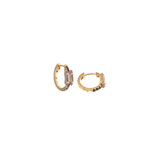 Foto de Pendientes plata chapado dorado aro circonitas negras