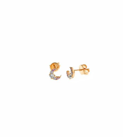 Foto de Pendientes plata chapado dorado luna circonitas multicolor