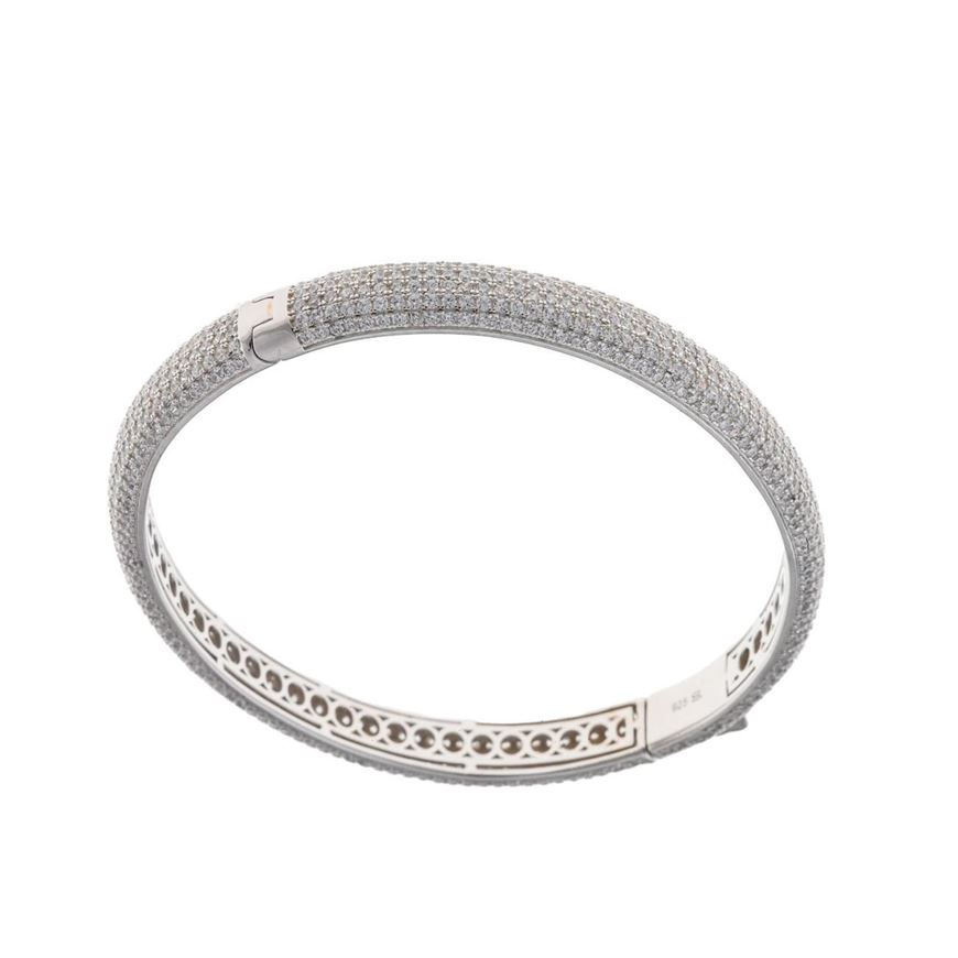 Foto de Pulsera plata rodio caña tubo redondo circonitas